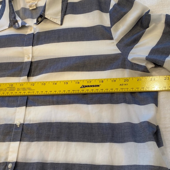 levi womans blouse stripe button Front Blue White - Picture 3 of 11
